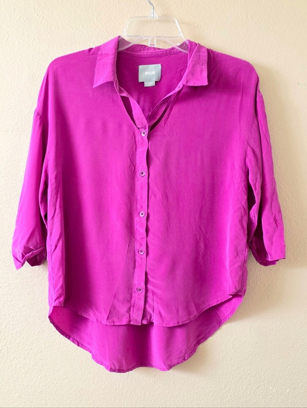 Anthropologie Maeve Fuchsia Silk Cutout Neck Blouse - Size XS